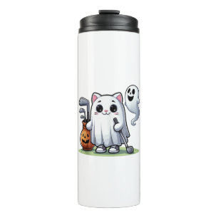 Ghost Cat Golf Pumpkin Halloween. Tank Top Thermal Tumbler