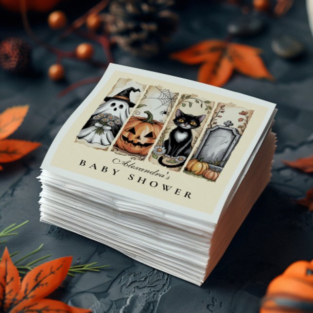 Ghost Cat Gothic Halloween Baby Shower Napkin (Creator Uploaded)