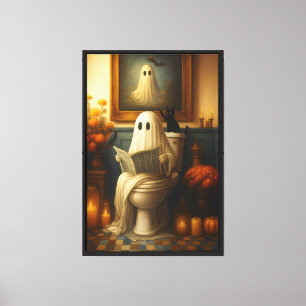 Ghost & Cat in Bathtub Canvas Print