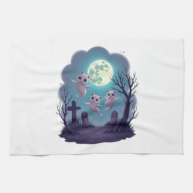 Ghost Cat Parade Tea Towel (Horizontal)