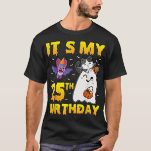 Ghost Cat Pumpkin Candy Corn Its My 25th Birthday T-Shirt