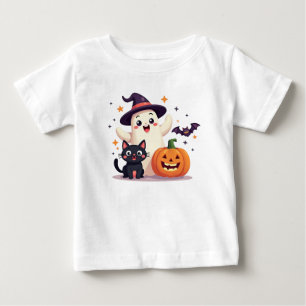 Ghost, Cat & Pumpkin Halloween Baby T-Shirt