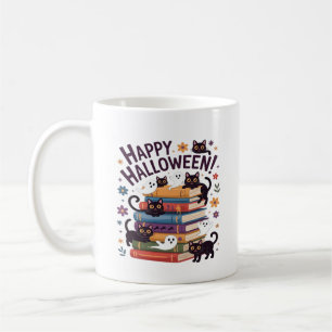 Ghost Cat Reading Books Lover Gifts Halloween Spoo Coffee Mug