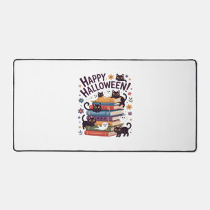 Ghost Cat Reading Books Lover Gifts Halloween Spoo Desk Mat