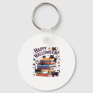 Ghost Cat Reading Books Lover Gifts Halloween Spoo Key Ring