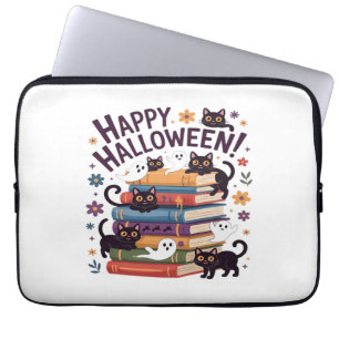 Ghost Cat Reading Books Lover Gifts Halloween Spoo Laptop Sleeve