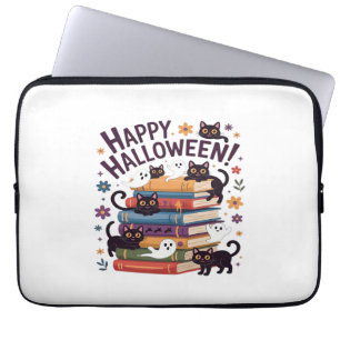 Ghost Cat Reading Books Lover Gifts Halloween Spoo Laptop Sleeve
