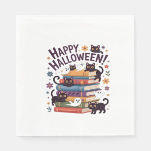 Ghost Cat Reading Books Lover Gifts Halloween Spoo Napkin