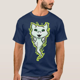 Ghost Cat Spirit Green Eyes Halloween T-Shirt