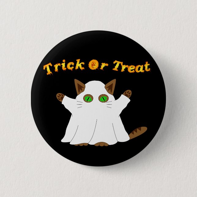 Ghost Cat Trick or Treat 6 Cm Round Badge (Front)
