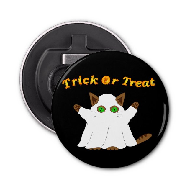 Ghost Cat Trick or Treat Bottle Opener (Front)