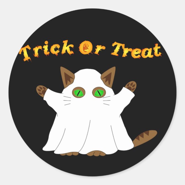 Ghost Cat Trick or Treat Classic Round Sticker (Front)