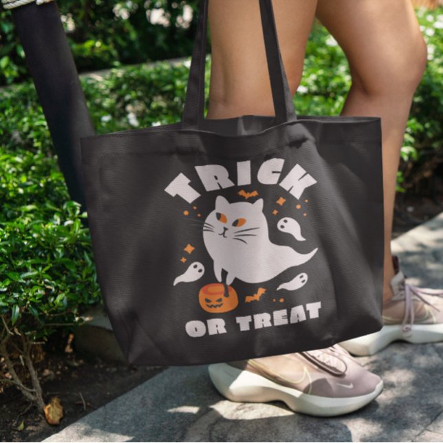 Ghost Cat Trick Or Treat Tote Bag (Creator Uploaded)
