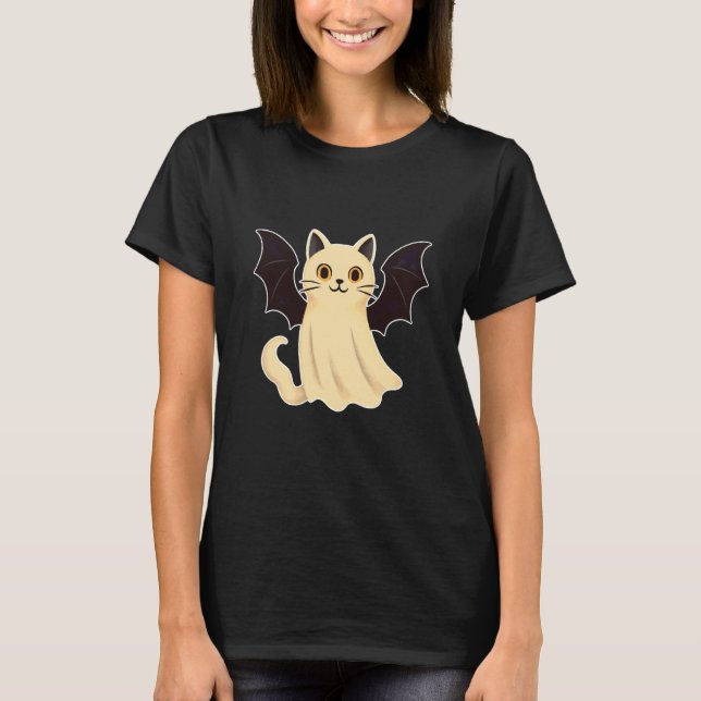 Ghost Cat with Bat Wings T-Shirt (Front)