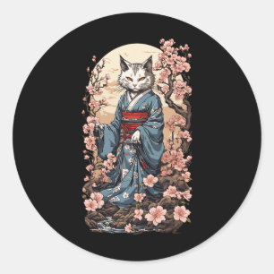 Ghost Cat With Kimono Japanese Yokai Folklore Desi Classic Round Sticker