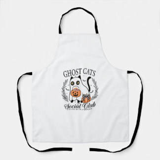 Ghost Cats Social Club Funny Fall Autumn Cat Apron