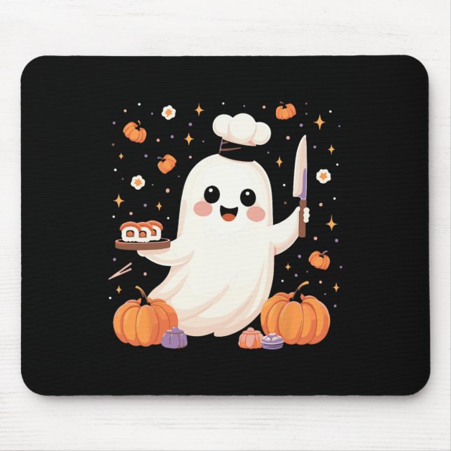 Ghost Chef With Sushi Tray Funny Halloween Spooky  Mouse Pad (Front)