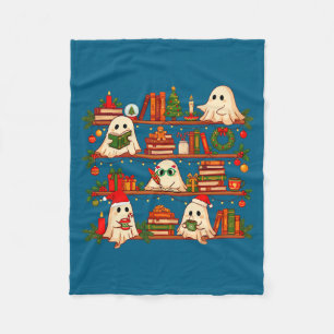 Ghost Christmas Hat Reading Book Bookshelf Lover L Fleece Blanket