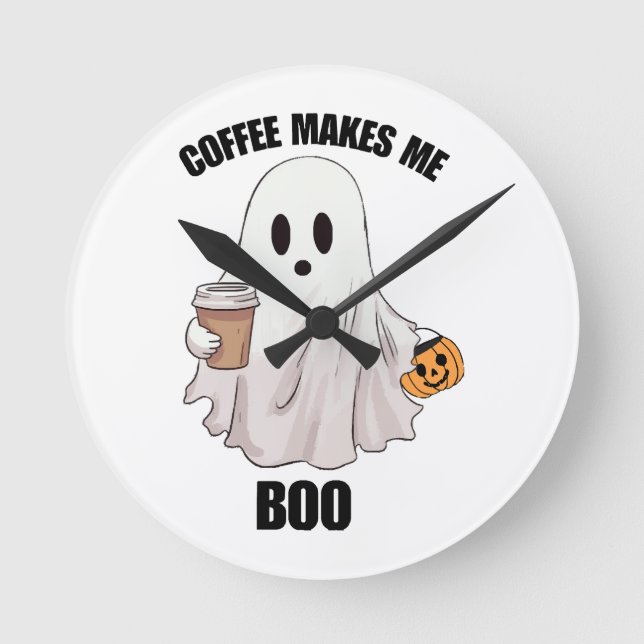 Ghost Coffee Halloween Funny  Round Clock (Front)