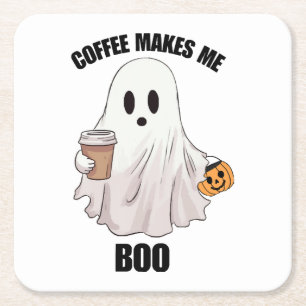 Ghost Coffee Halloween Funny Square Paper Coaster