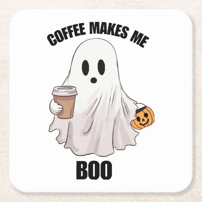 Ghost Coffee Halloween Funny  Square Paper Coaster (Front)