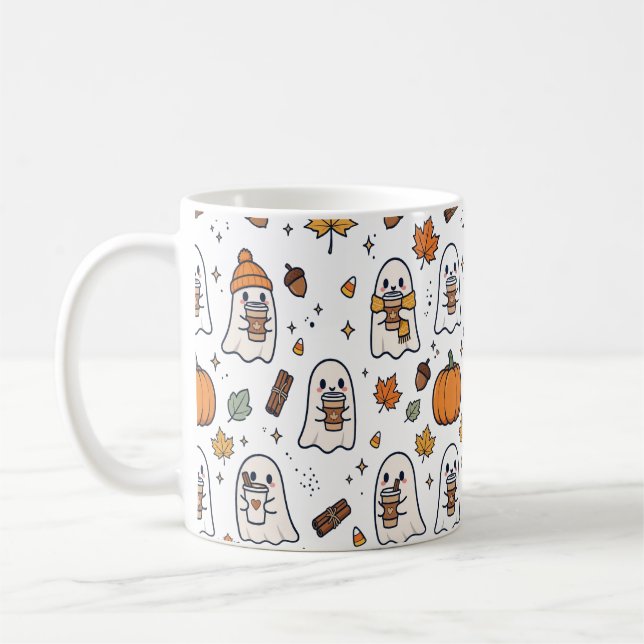 Ghost Coffee Racoon Pumpkin Fall Pattern Mug (Left)