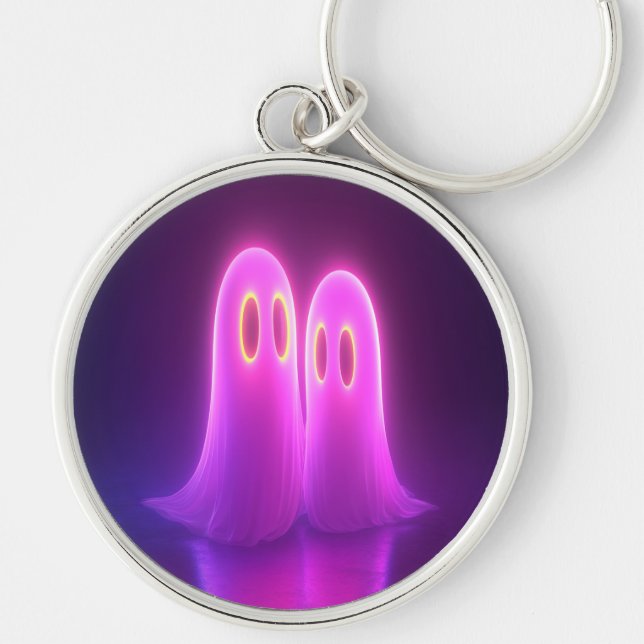 Ghost Couple – Kawaii Neon Love Key Ring (Front)