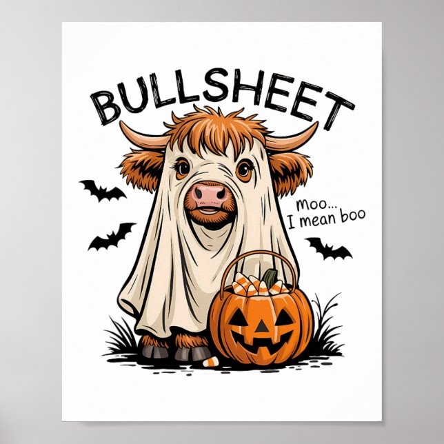 Ghost Cow Funny Halloween Spooky Moo Animal Costum Poster (Front)