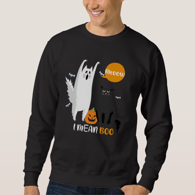 Ghost Cow Meow I Mean Boo Moon Halloween 2021  Cat Sweatshirt (Front)