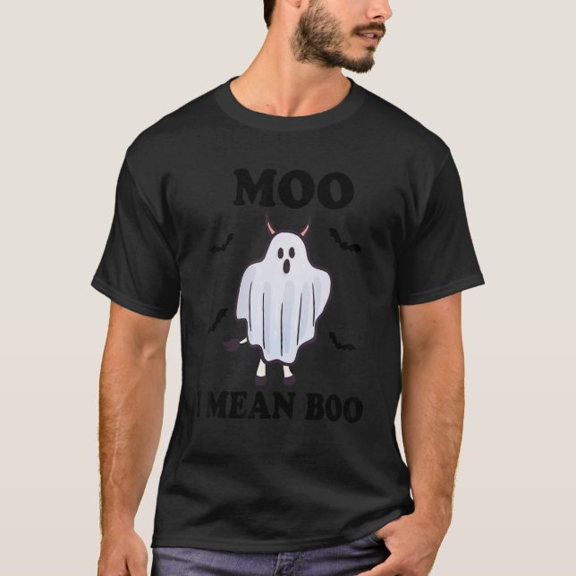 Ghost Cow Moo I Mean Boo Halloween Costume T-Shirt (Front)