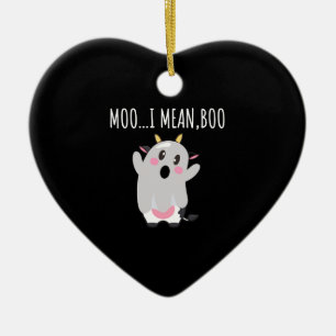 Ghost Cow Moo I Mean Boo Halloween Gift Ceramic Ornament