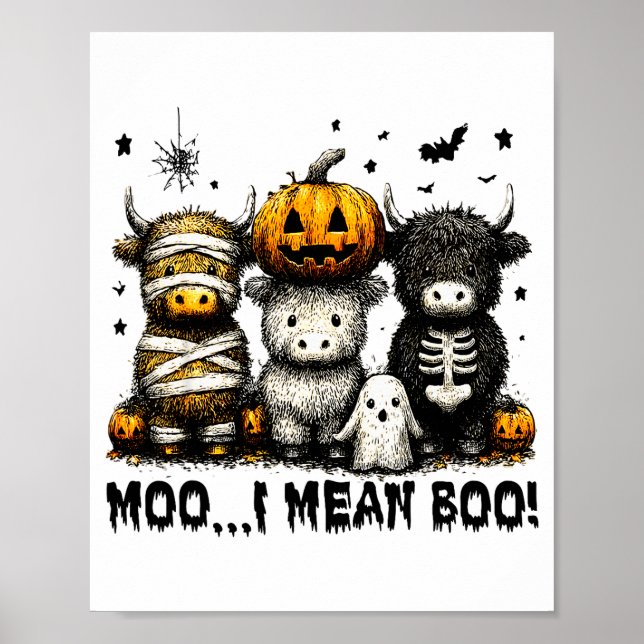 Ghost Cow Moo I Mean Boo Halloween Outfit Funny Co Poster (Front)