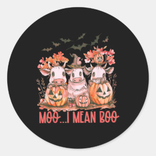 Ghost Cow Moo I Mean Boo Pumpkin Halloween Classic Round Sticker