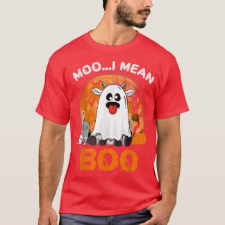 Ghost Cow Moo I Mean Boo Pumpkin Moon Halloween Fa T-Shirt