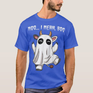 Ghost Cow Moo I Mean Boo Pumpkin Moon Halloween Fa T-Shirt