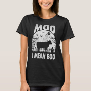 Ghost Cow Moo I Mean Boo Pumpkin Moon Halloween Fo T-Shirt