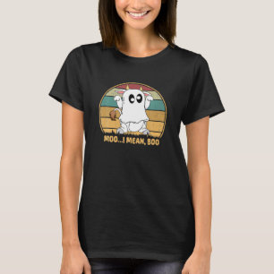 Ghost Cow Moo I Mean Boo Pumpkin Moon Halloween T-Shirt