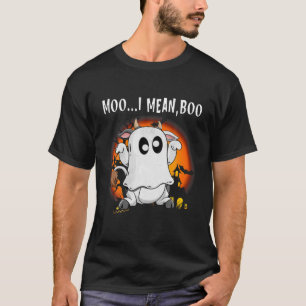 Ghost Cow Moo I Mean Boo Pumpkin Moon Halloween T-Shirt