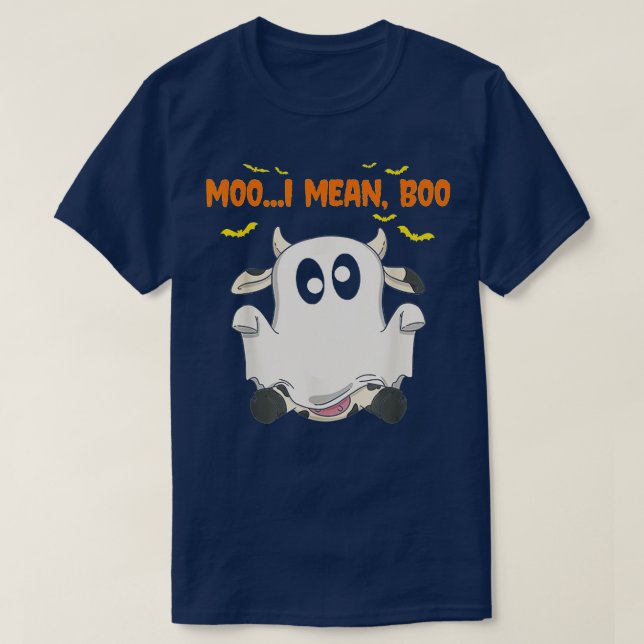 Ghost Cow Moo I Mean Boo Spooky Pumpkin Funny Hall T-Shirt (Design Front)