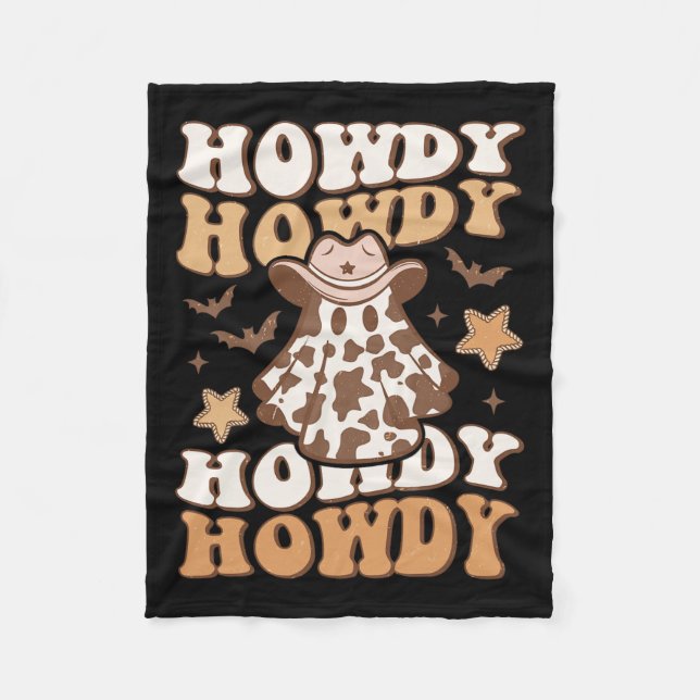 Ghost Cowboy Hat Bats Rodeo Western Halloween  Fleece Blanket (Front)