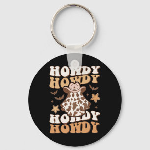 Ghost Cowboy Hat Bats Rodeo Western Halloween Key Ring