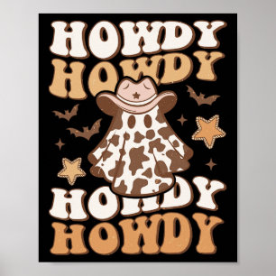 Ghost Cowboy Hat Bats Rodeo Western Halloween Poster