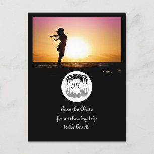 Ghost Crab Silhouette and Shadow Monogram Photo Invitation Postcard