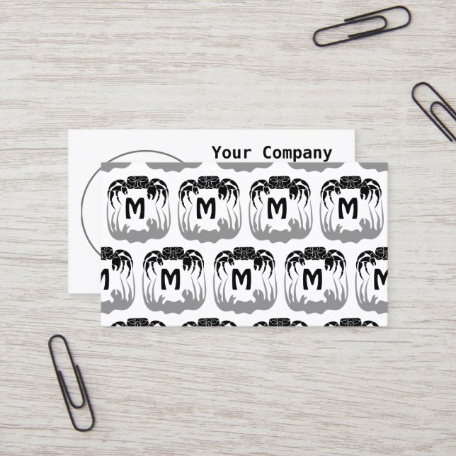Ghost Crab Silhouette Casting a Shadow Monogram Business Card (Front/Back In Situ)