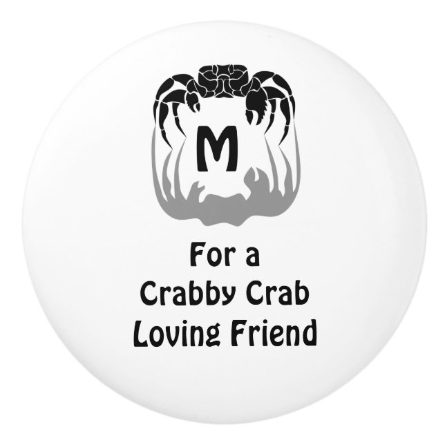 Ghost Crab Silhouette Casting a Shadow Monogram Ceramic Knob (Front)