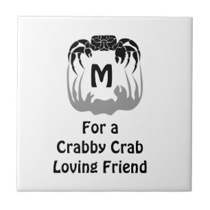 Ghost Crab Silhouette Casting a Shadow Monogram Ceramic Tile