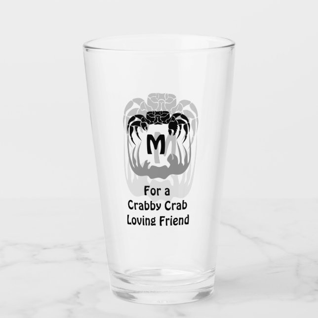 Ghost Crab Silhouette Casting a Shadow Monogram Glass (Front)