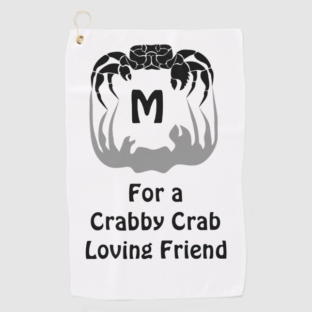 Ghost Crab Silhouette Casting a Shadow Monogram Golf Towel (Front)