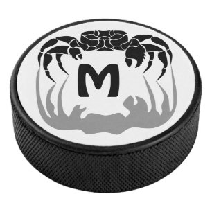 Ghost Crab Silhouette Casting a Shadow Monogram Hockey Puck