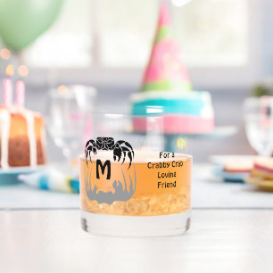 Ghost Crab Silhouette Casting a Shadow Monogram Whiskey Glass